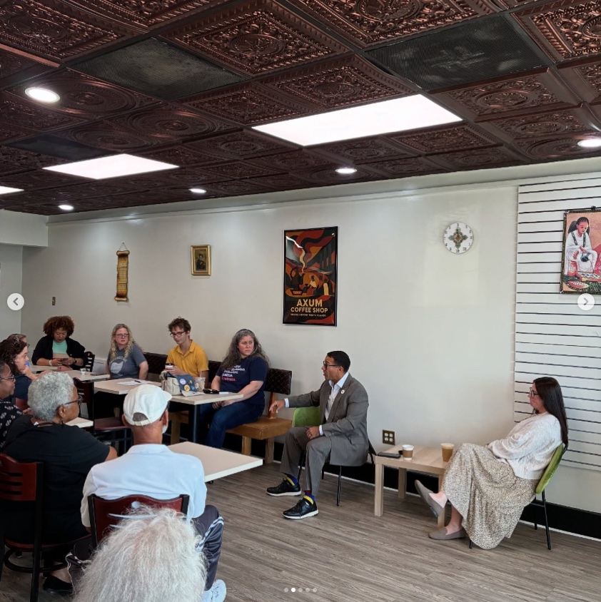Warm and welcoming Axum Cafe interior with traditional Ethiopian decor