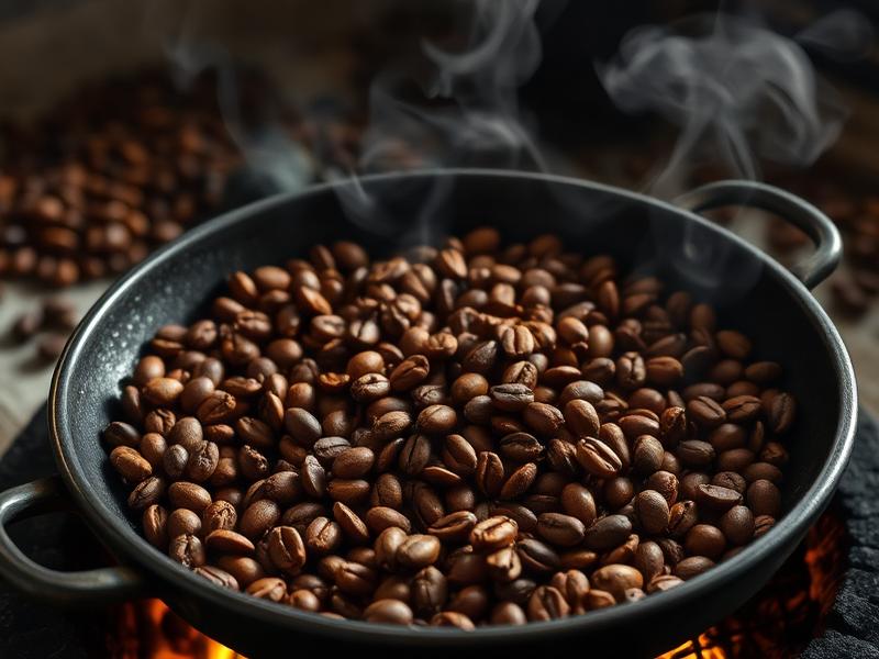 Ethiopian coffee beans being roasted in traditional pan