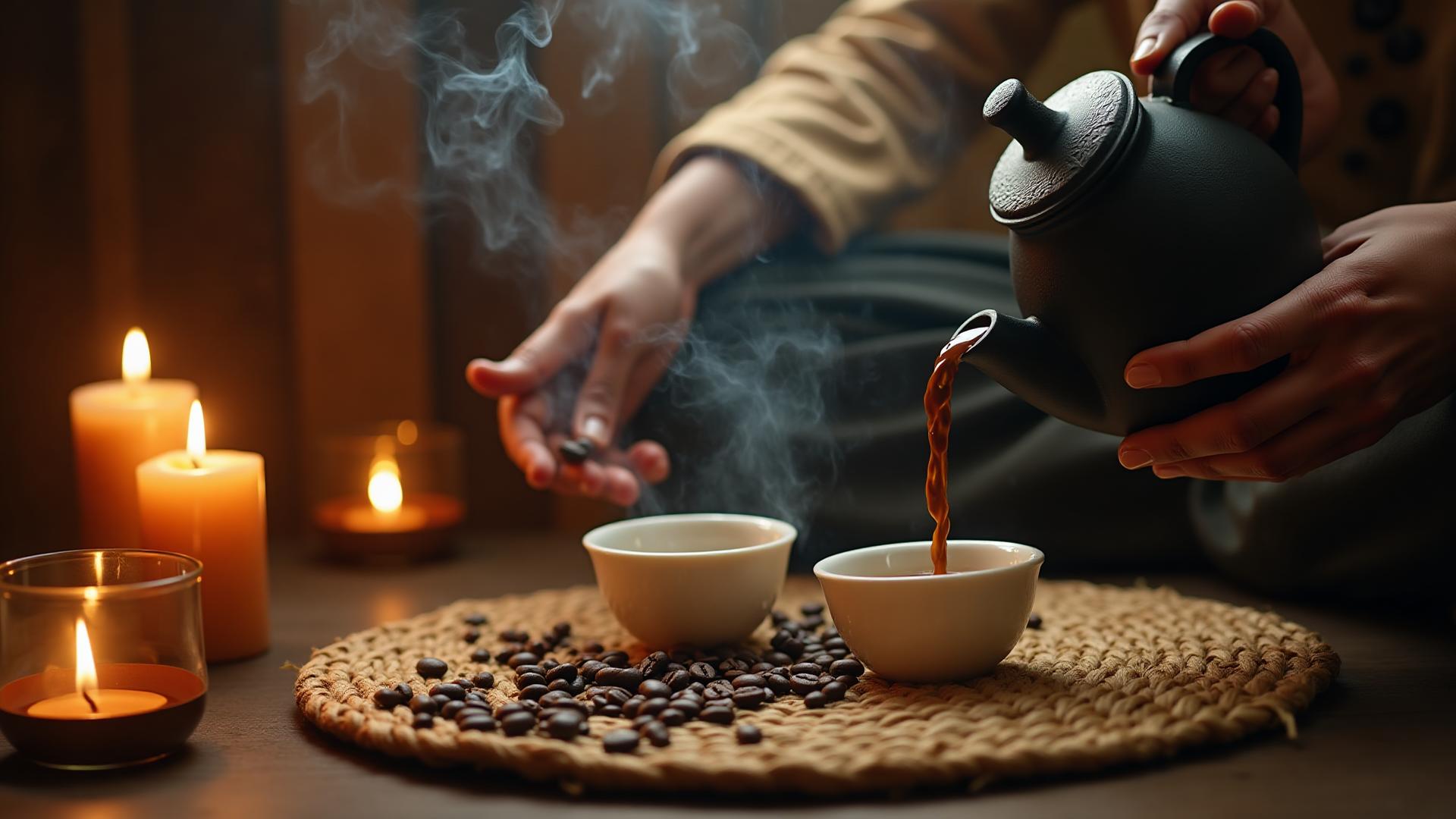 Traditional Ethiopian coffee ceremony in progress