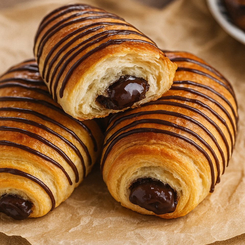 Golden chocolate-filled pastries drizzled with melted chocolate