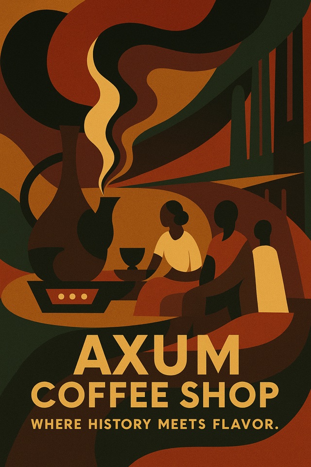 Ethiopian-inspired artwork displayed inside Axum Cafe